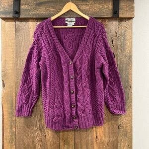 Aran Crafts Sweater Womens Plum Merino Wool Cardigan Size XL